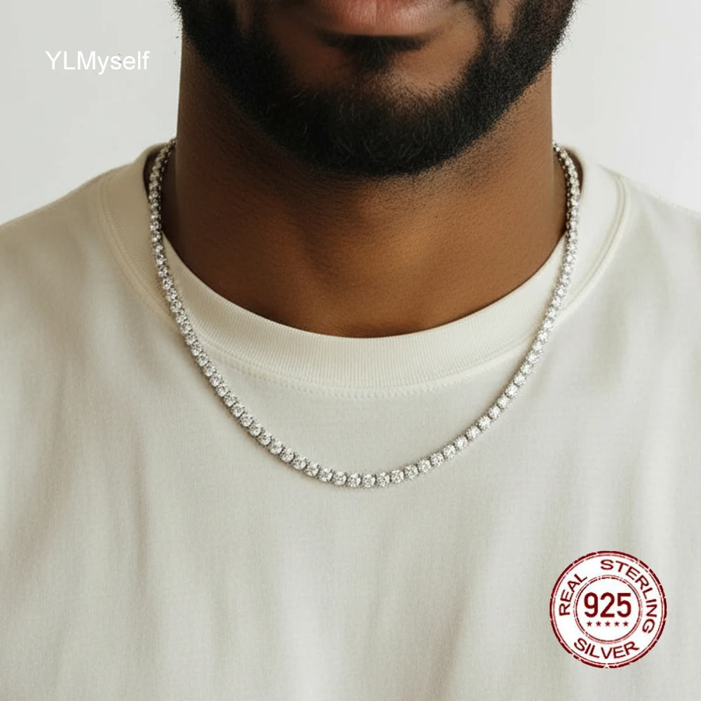 

YLMyself 925 Sterling Silver Tennis Chain For Men Women 4mm Princess Cut CZ Iced Out Hip Hop Rapper Bling Jewelry