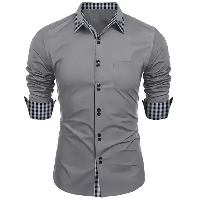 Camisa de manga comprida Slim Fit masculina, camisa casual empresarial