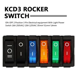 KCD3 Rocker Switch With LED ON OFF 16A 250V 220V 3 Pin 20A Small Light Cover Cap For Electric 2 Position Rocket 220 Electronic