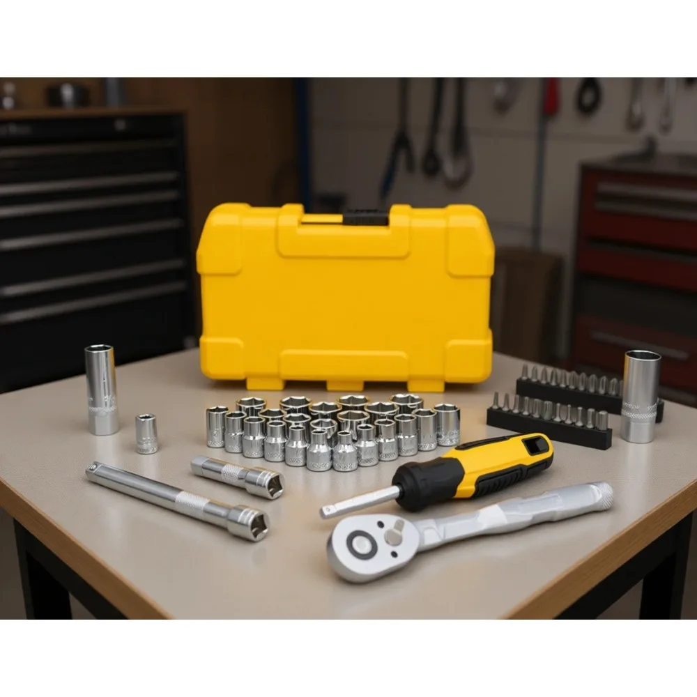 

Набор инструментов для механиков из 50 предметов с трещоточным ключом 3/8 дюйма для ремонта и обслуживания автомобилей