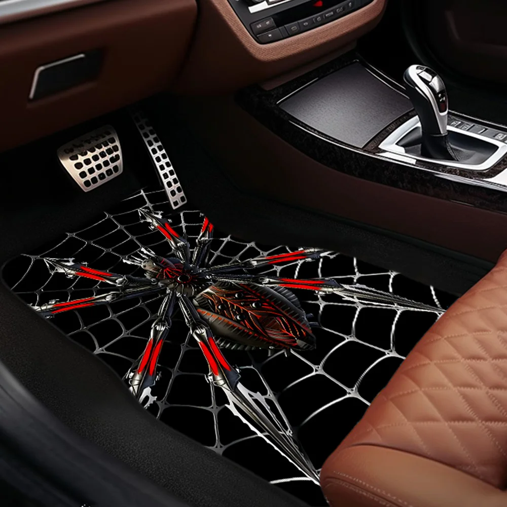 Set Of 4 Metal Spider Design Car Floor Mats, Suitable For All Seasons, Comfortable And Long-Lasting, Designed To Fit Most Front