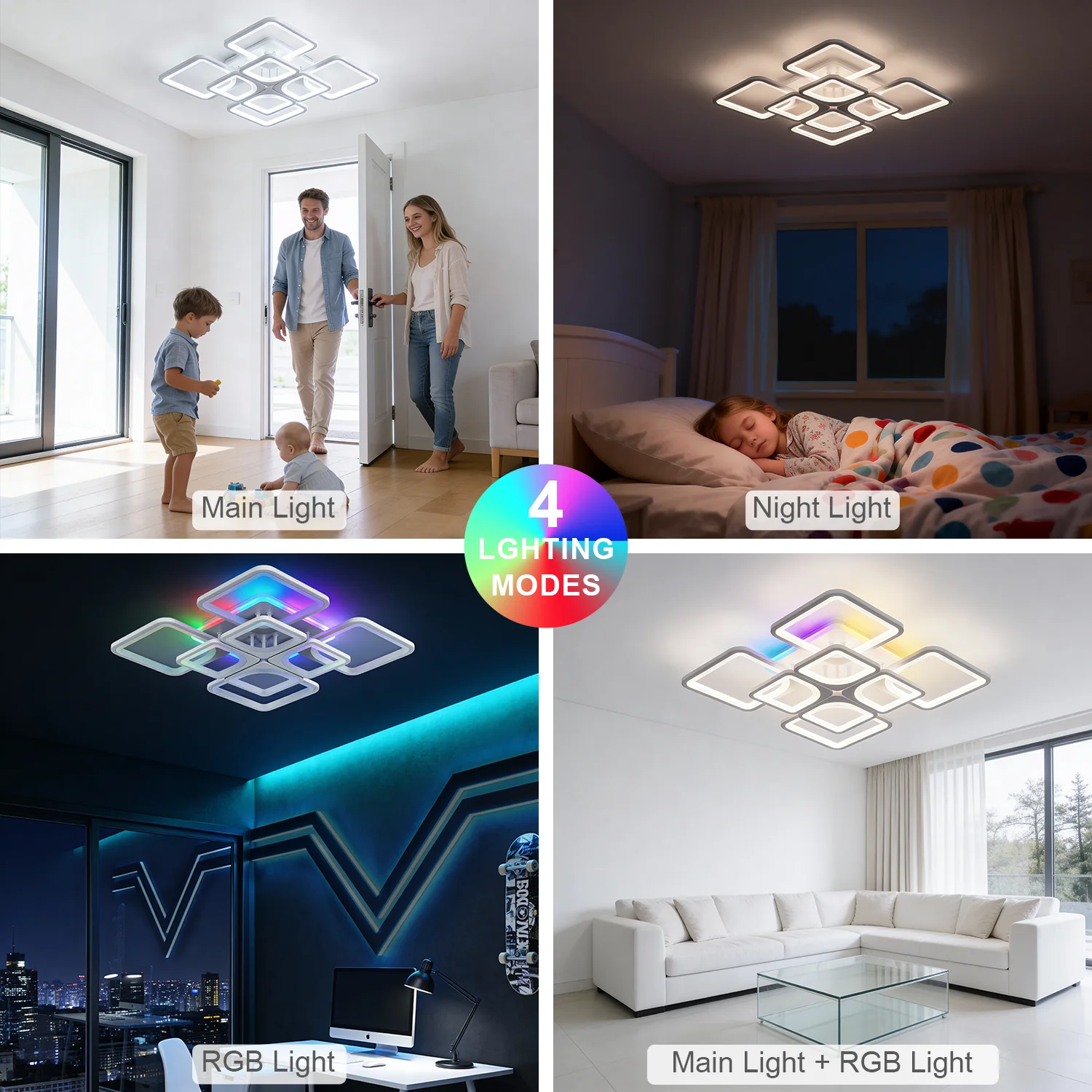 Obrázek 7: RGB chytrý strop lustr s daleký ovládání app stmívání strop lampa jednoduchý lesk LED lehký pro večírek žití pokoj ložnice