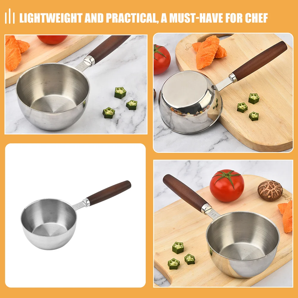 

Mini Oil Heating Pot with Wood Handle Stainless Steel Spout Small Sauce Pan for Camping Kitchen Cooking Melting Butter Coffee