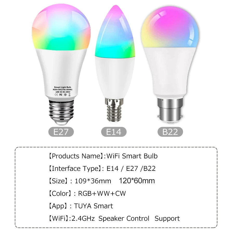 Tuya Smart WiFi Bulb Alexa Lamp Alice Voice Control E14 5W 7W 9W E27 18W 12W 15W B22 LED Bulb Smart Life For Home Lighting