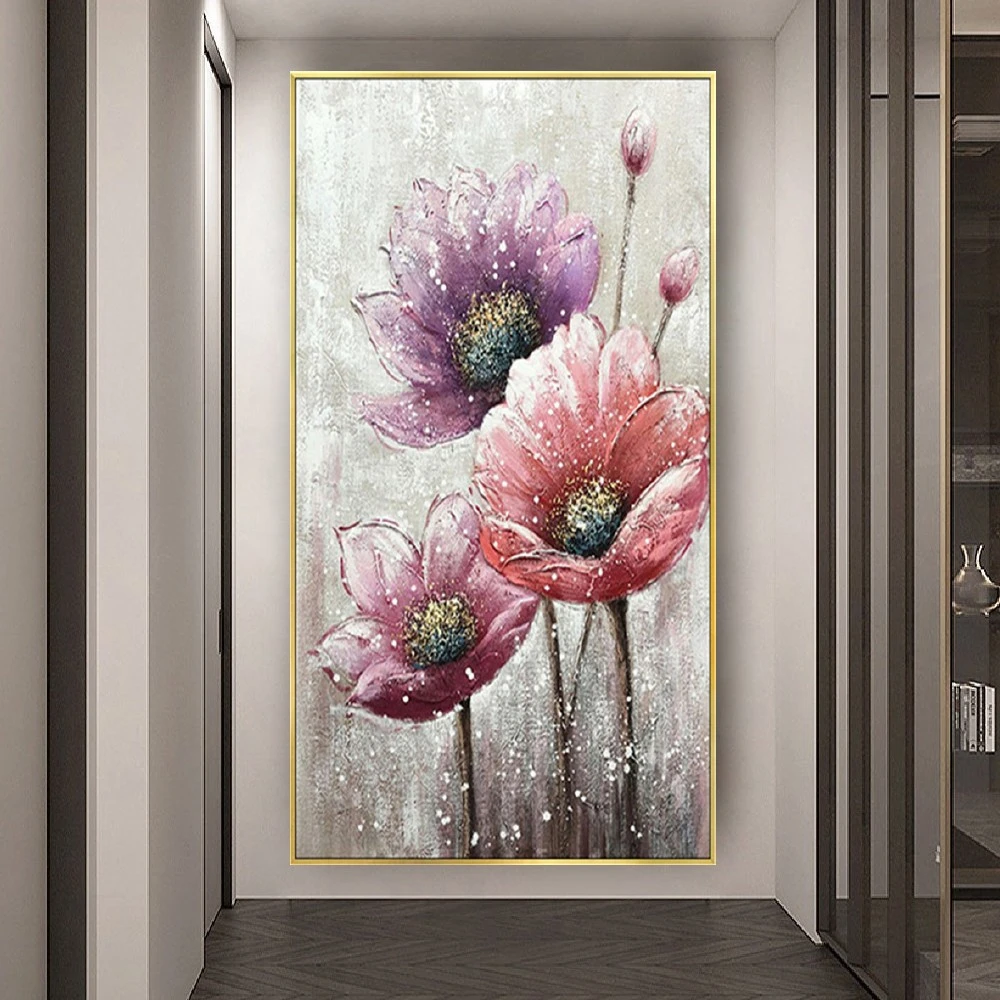 

Beautiful Flowers Christmas Gifts Hot Sale Home Deco Wall Art Pictures Pink Flower Canvas Oil Paintings Decor Living Room Salon