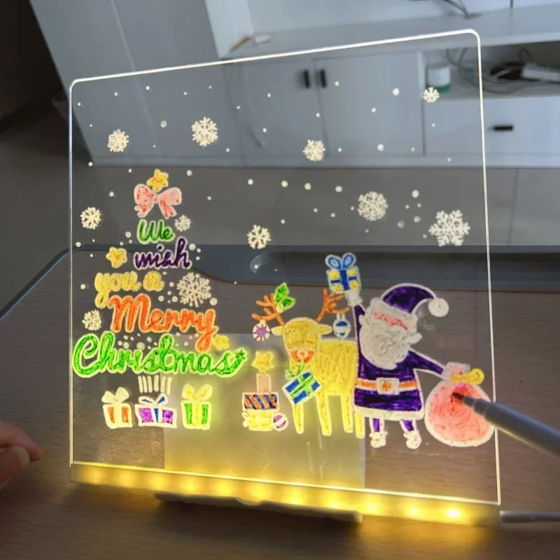 Letter Message Board With Led Light Desktop Erasable And Luminous Acrylic Color Blackboard Writing Board Seven Color Pen