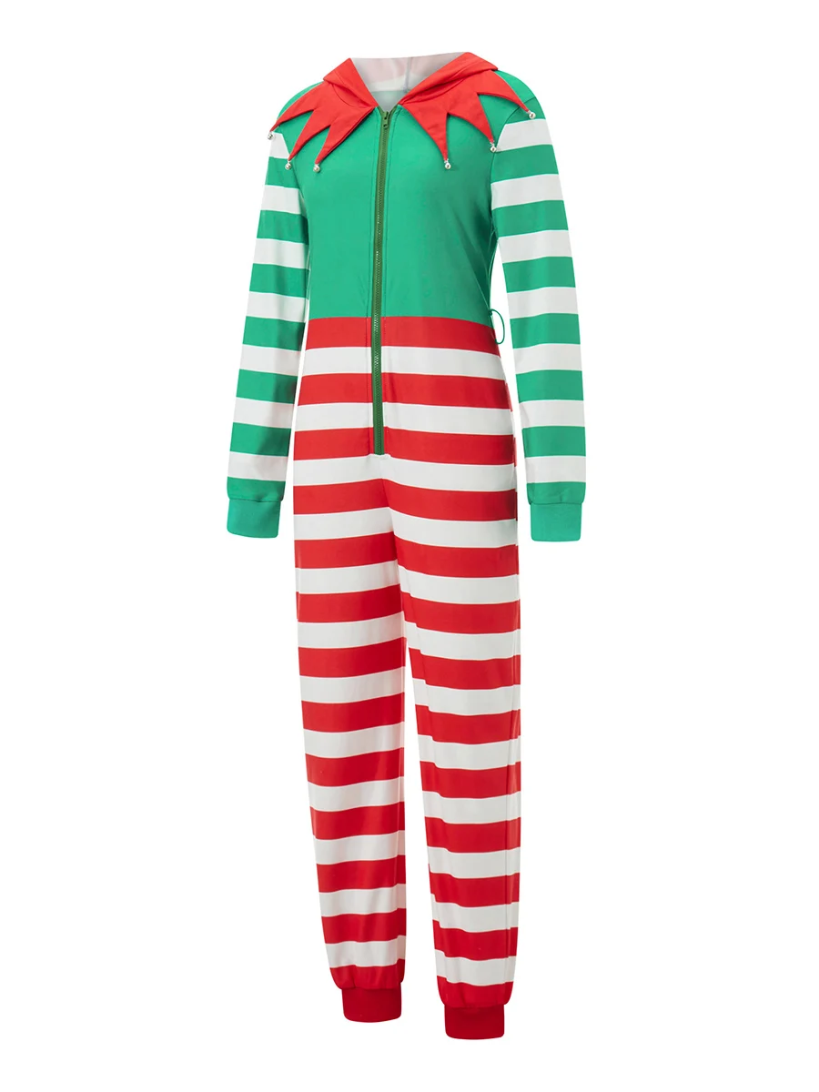 Women s Christmas Pajamas Romper Long Sleeve Zip Up Hooded Jumpsuit Sleepwear Holiday Costume