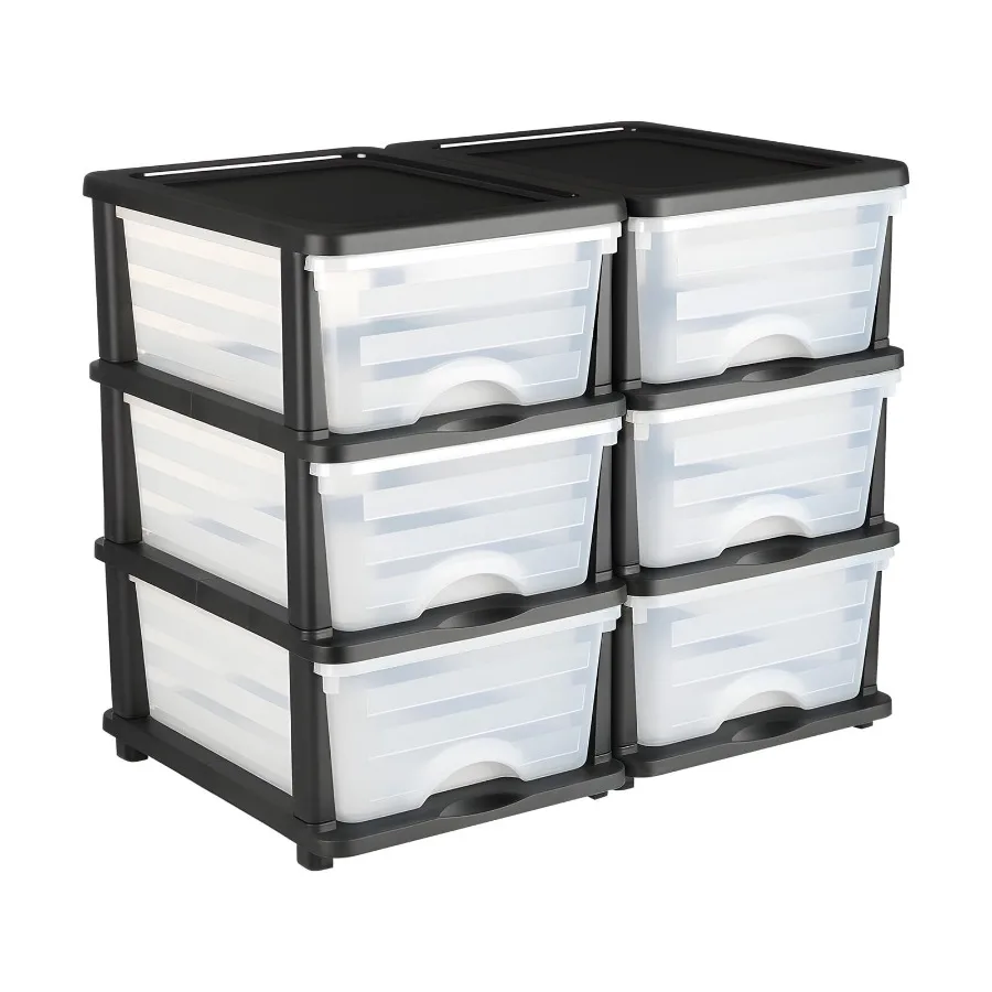 

100L 6-Drawer Clear Storage Organizer for Office, Craft Room Home Sturdy Stackable Bins with Smooth Sliding Drawers, Modern Whi