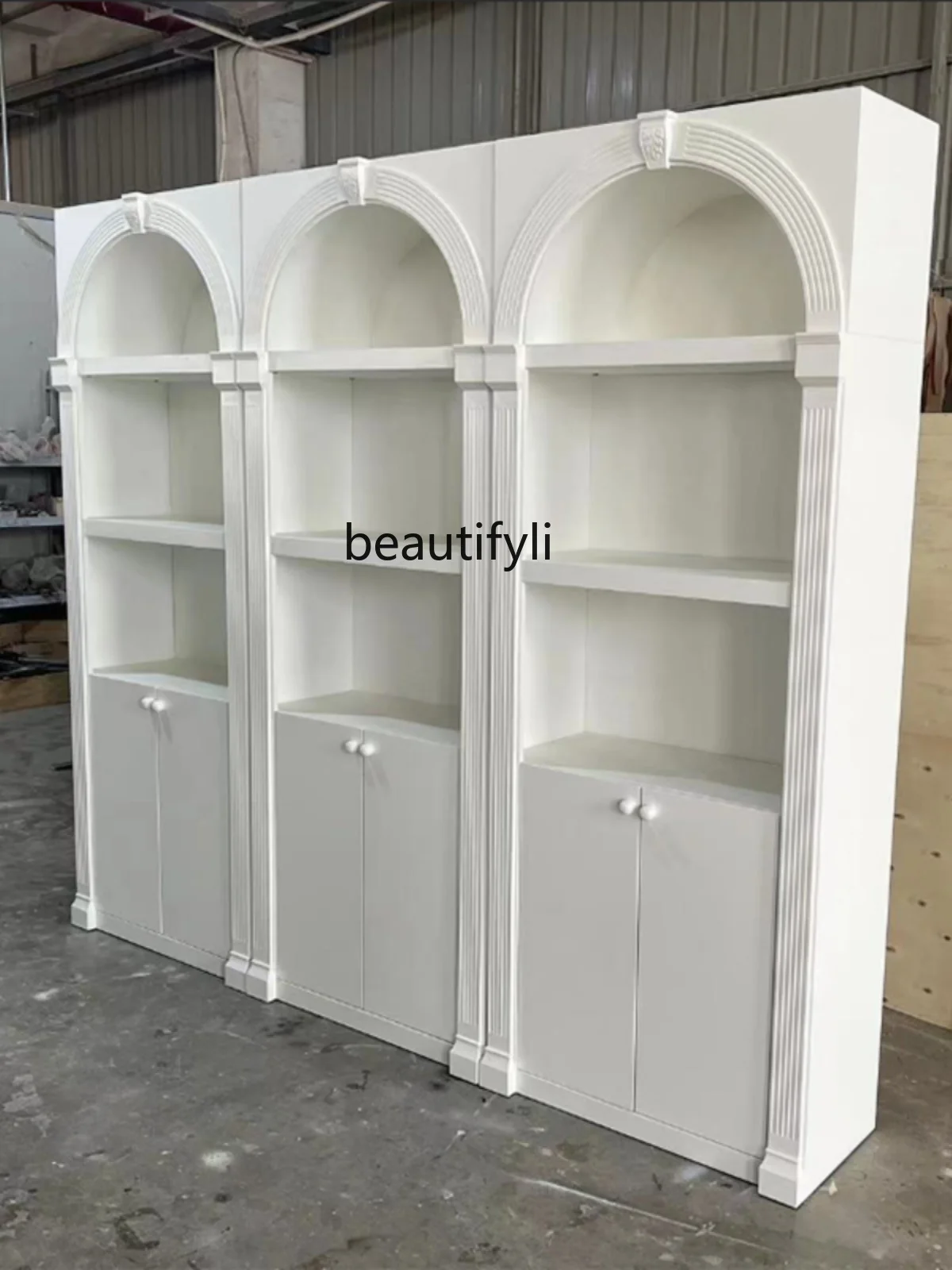 French Solid Wood Semicircle Bookcase Integrated Display Cabinet American Arched Bookshelf Study Locker