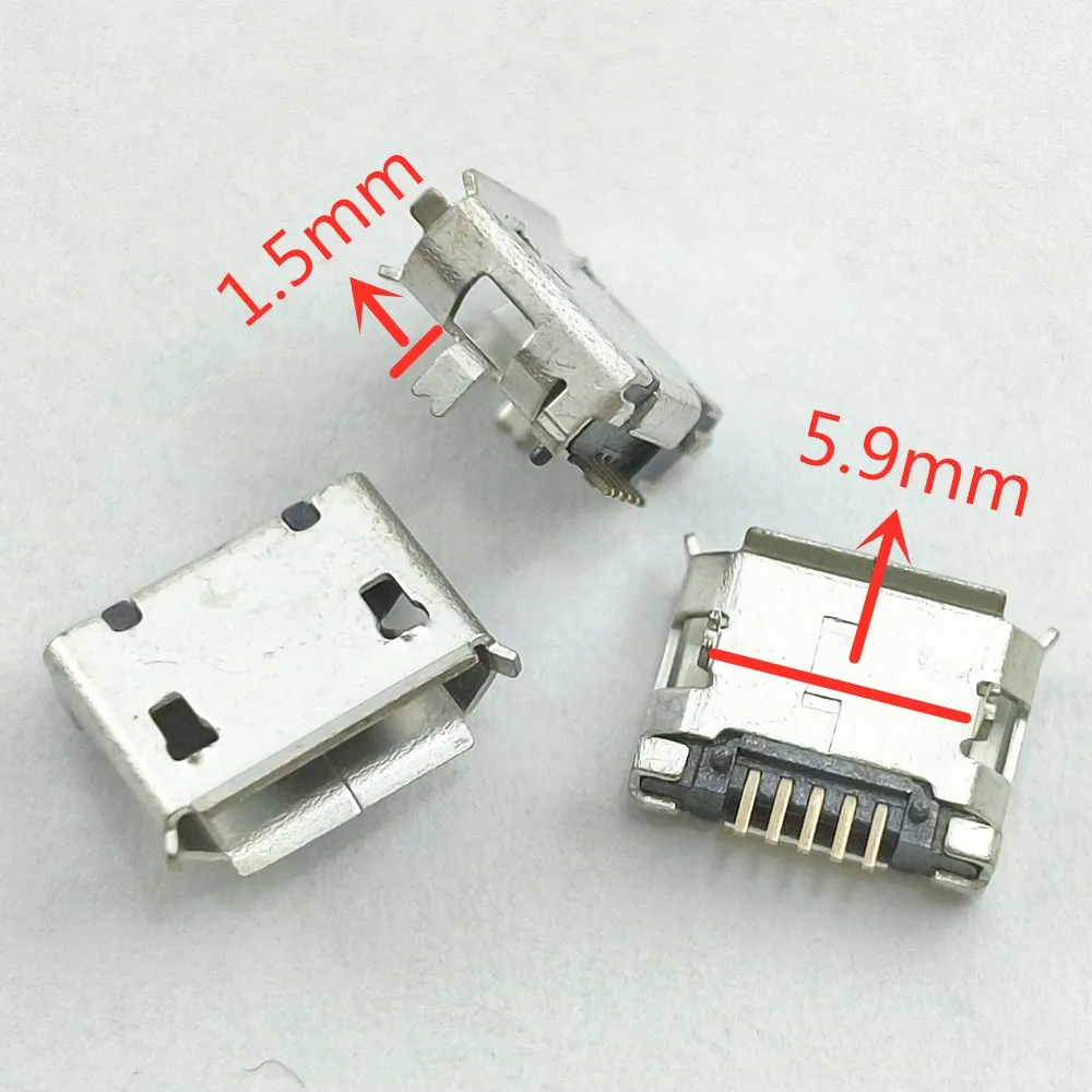 Złącze Micro USB 5pin 5.9mm DIP2 Długa noga 1.5mm port curl Usta Krótka igła do telefonu komórkowego Wtyczka danych Port ładowania