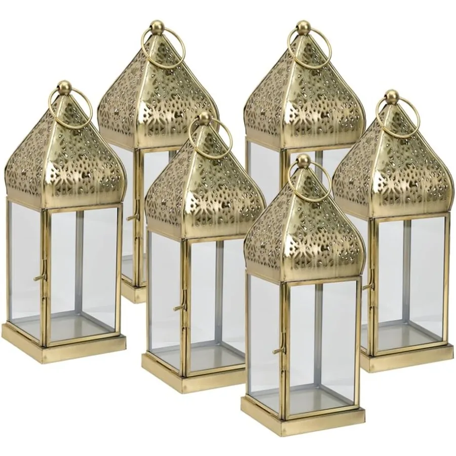 10 farolillos de vela decorados de oro marroquí con diseño vintage, elegante centro de mesa, candelabro decorativo, conjunto para IndianIns