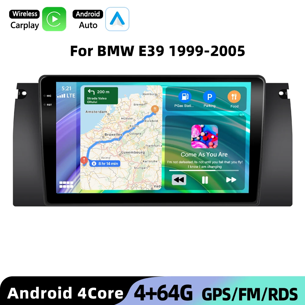 Podofo voor BMW E39 1999-2005 Draadloze CarPlay voor Apple Android Auto autoradio GPS FM WiFi BT Multimedia Stereo DSP EQ