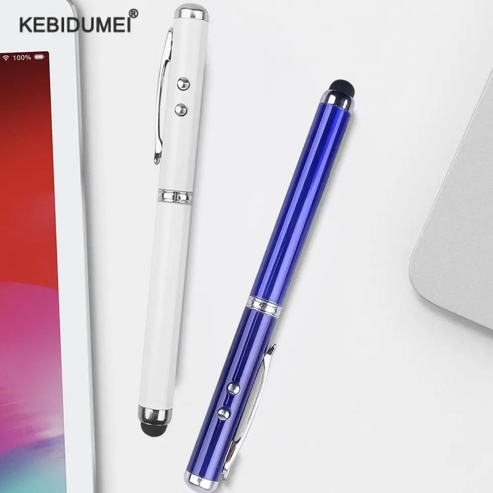 다기능 볼펜 레이저 포인터 LED 토치 터치 스크린 스타일러스, 아이패드 아이폰용 볼펜 터치 스크린 스타일러스, 4 인 1