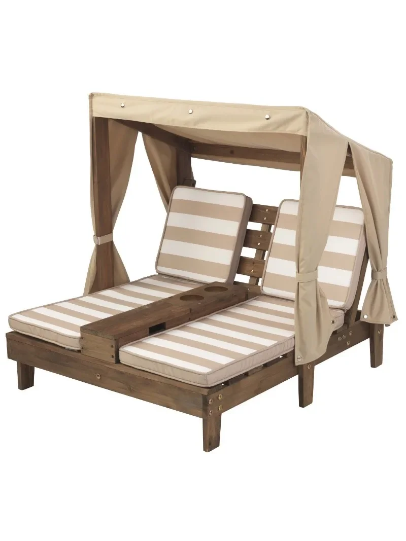 KidKraft Wooden Outdoor Double Chaise Lounge, Cup Holders, Espresso