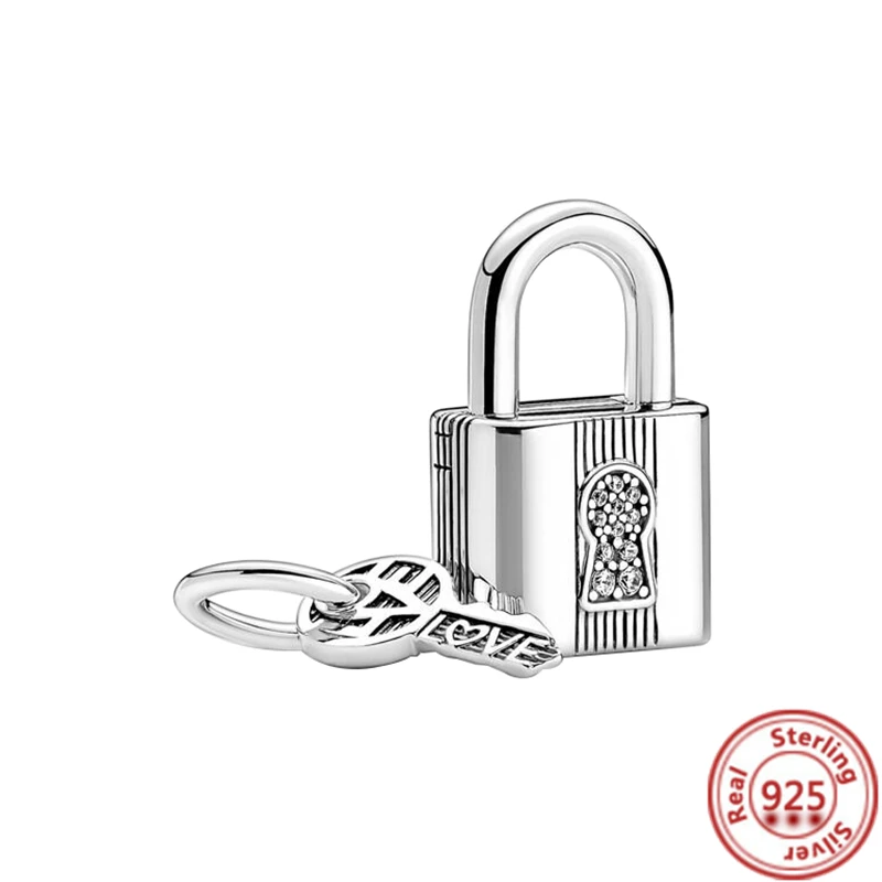 Cadenas et clé en argent regardé 2024 pour femme, breloques pendantes en forme de cœur, perles, convient au bracelet Pandora original 925, bijoux fins, nouveau, 925