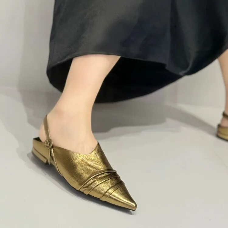 Summer Pointed Toe Women Sandals Fashion Singbacks Mules ShoesLadies Elegant Low Heel Stripper Party Sandalias Tacones Bajos