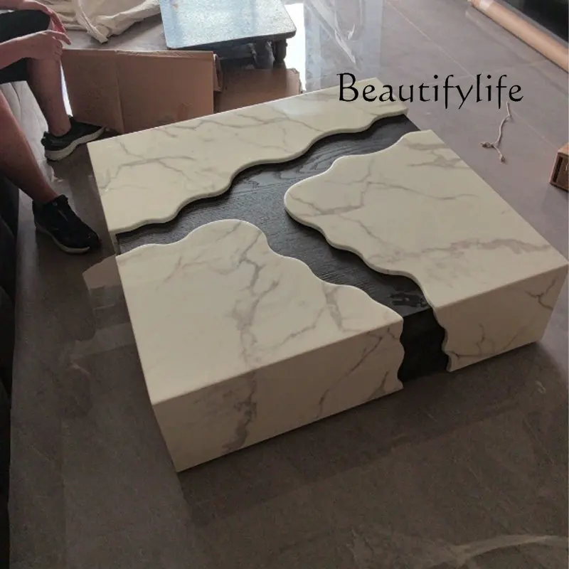 

Italian-style stone slab coffee table, designer-inspired luxury, square for spacious homes, minimalist chic luxury stone coffee