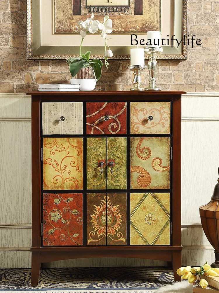 

Painted American Light Luxury Chest of Drawers Mid-Ancient Storage Retro Style Sideboard Cabinet Hotel Entrance Entrance Cabinet