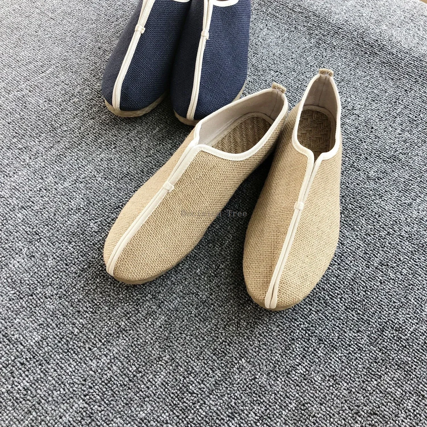 New 2025 Chinese Traditional Retro Style Men Linen Shoes Monk Ethnic Style Cotton Linen Daily Zen Martial Arts Taichi Practice S