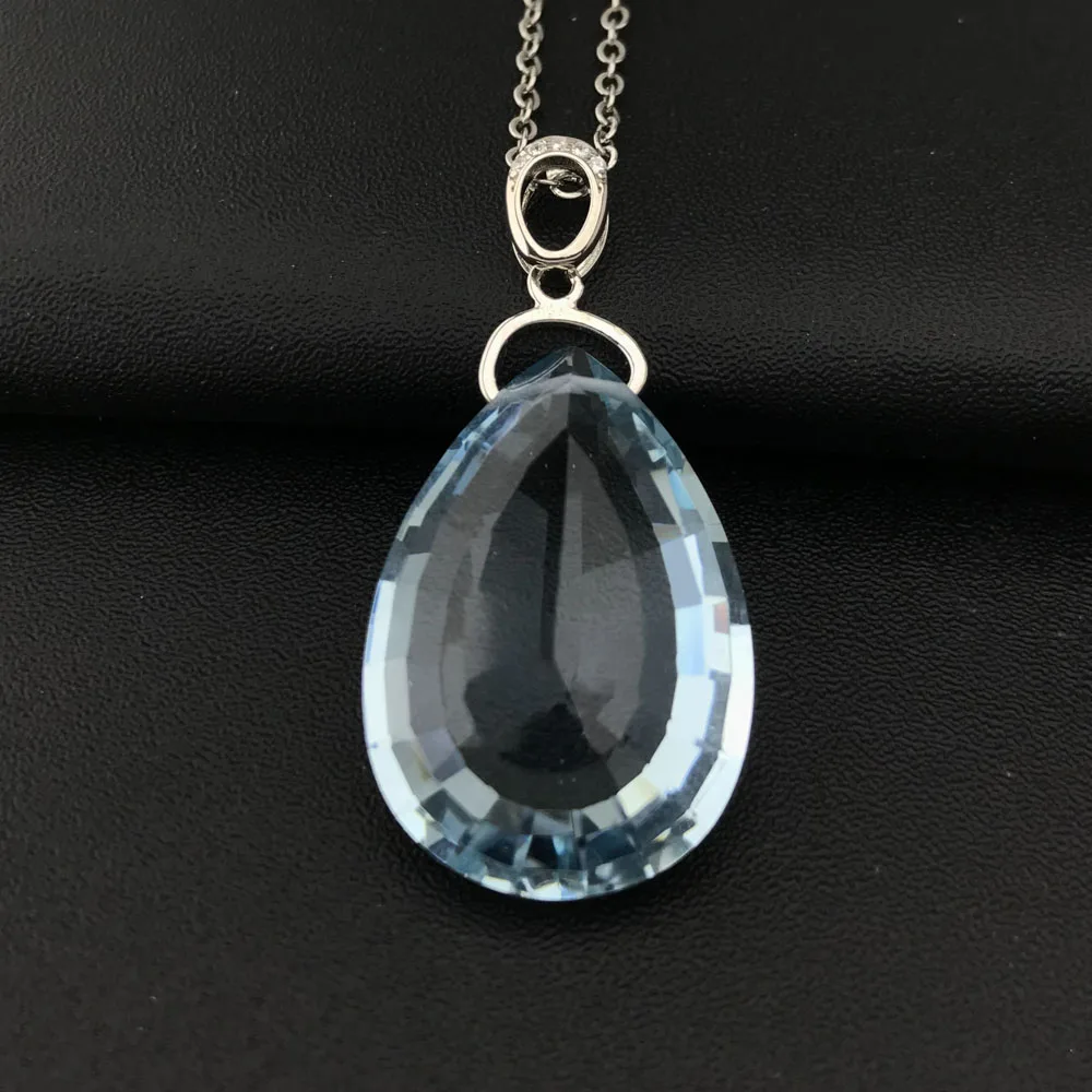 CSJ New Aquamarine Pendant Sterling 925 Silver Created Gemstone 18*26mm Topaz Necklace for Women Party Birthday Jewelry Gift