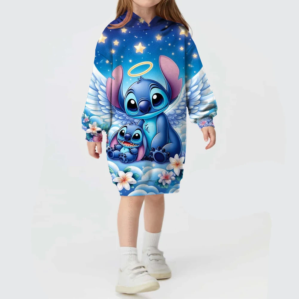 New Girls Disney Stitch Sports Hoodie Print Girls Spring Casual Girl Dress Cartoon Street Style Cute Clothes