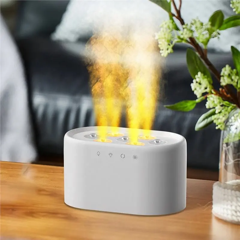 Difusor de chama de controle inteligente, umidificador de streamer de 7 furos com iluminação dinâmica para quarto de mesa