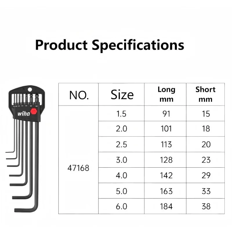 Wiha Black Forest Series Blackening Treatment Ball Head Hexagonal Wrench 7-Piece Set Combination 47168