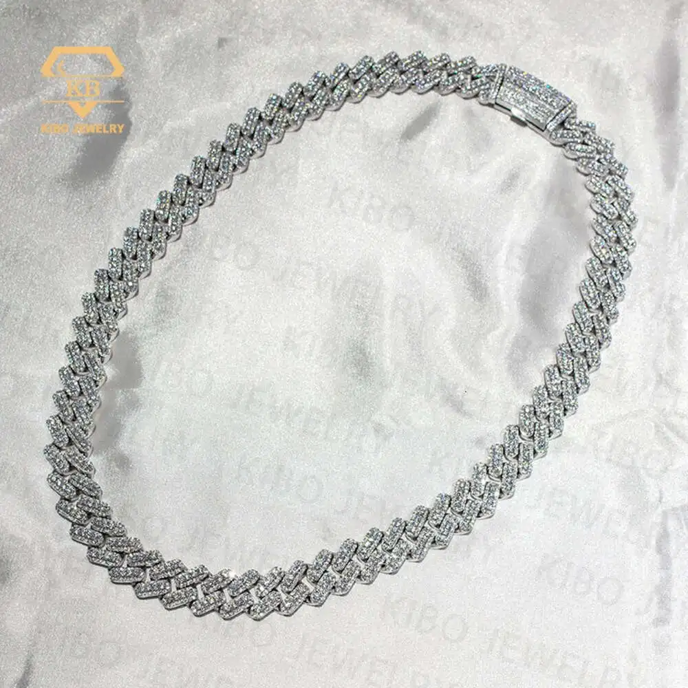 Fully Iced-out Hip Hop 15mm Moissanite Cuban Necklace Chain Fashion Trend 925 Silver Moissanite Cuban Necklace Link Chain