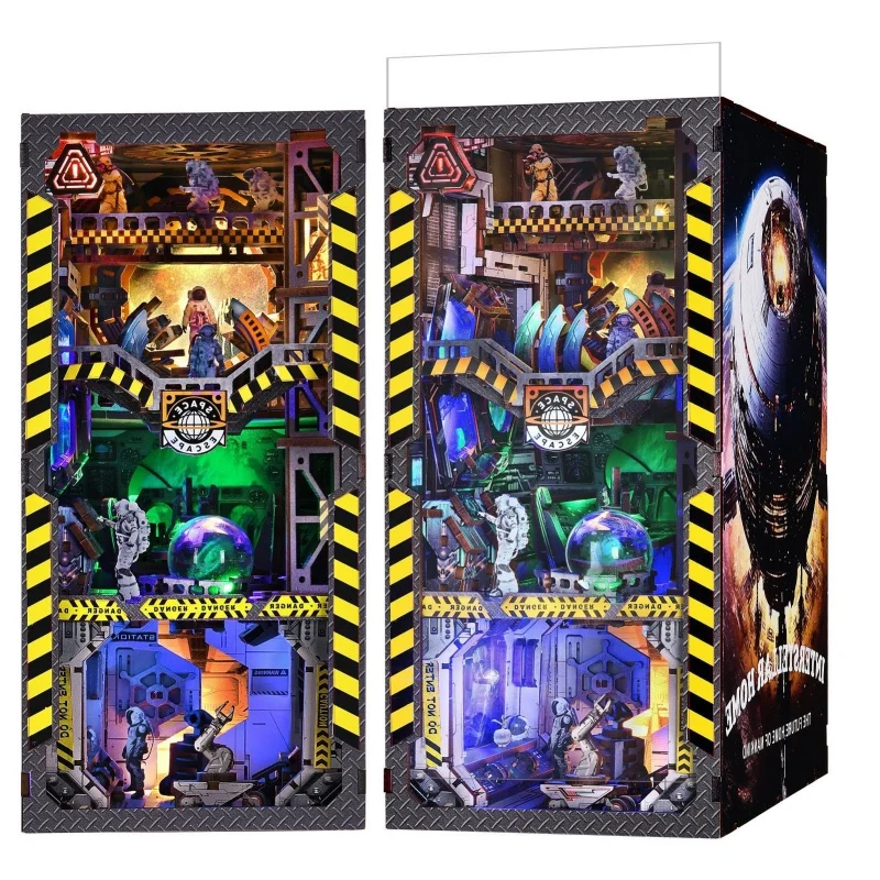 Spaceship Book Nook DIY, 3D Wooden Universe Bookshelf Insert, Sci-Fi Model Building Kit for Adults & Teens