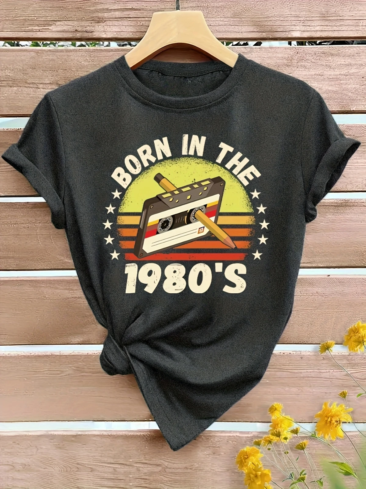 Retro Cassette Tape, Born in The 1980s T-shirt, Casual Top, Spring/summer Women's Fashion Women's Clothing