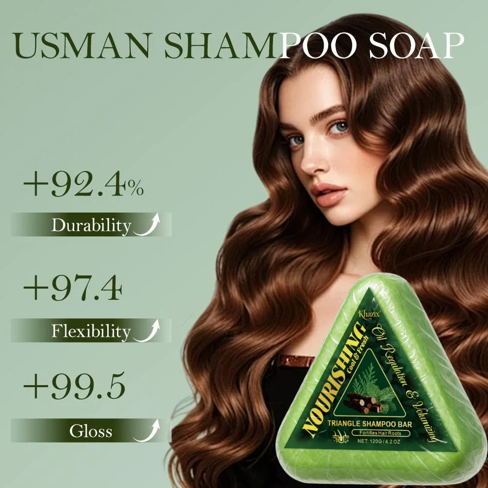 Green Triangle Soap Shampoo Bar with Usman Grass - Natural Cypress Leaf Solid Shampoo Bar for Natural Herbal Hair Care, Calming.