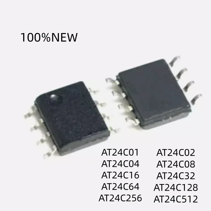 (10Pcs) 100% New At24C01 At24C04 At24C16 At24C64 At24C256 At24C02 At24C08 At24C32 At24C128 At24C512 an Bn N Sop-8 Memory Chip Ic