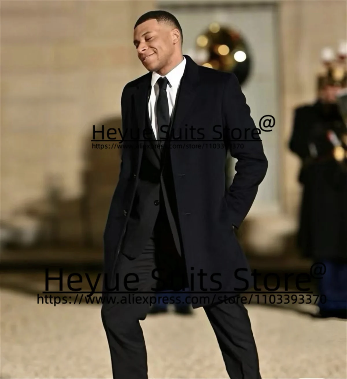 Business Navy Blue Formal Men Suits Slim Fit Notched Lapel Groom Wedding Tuxedos 3 Pieces Sets Classic Overcoat+Jacket+Pants