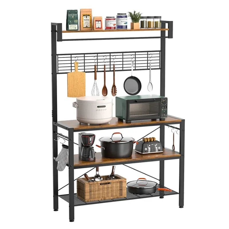 

T Modern Industrial Multipurpose Wooden Metal Kitchen Unique Dish Spice Cabinet Storage Rack Stainless Steel