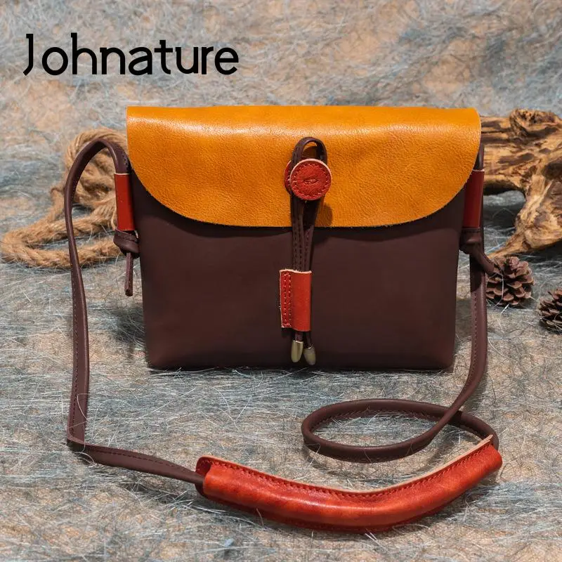 

Johnature Leisure Genuine Leather Versatile Crossbody Bags For Women Natural Real Cowhide Solid Color Retro Small Shoulder Bags