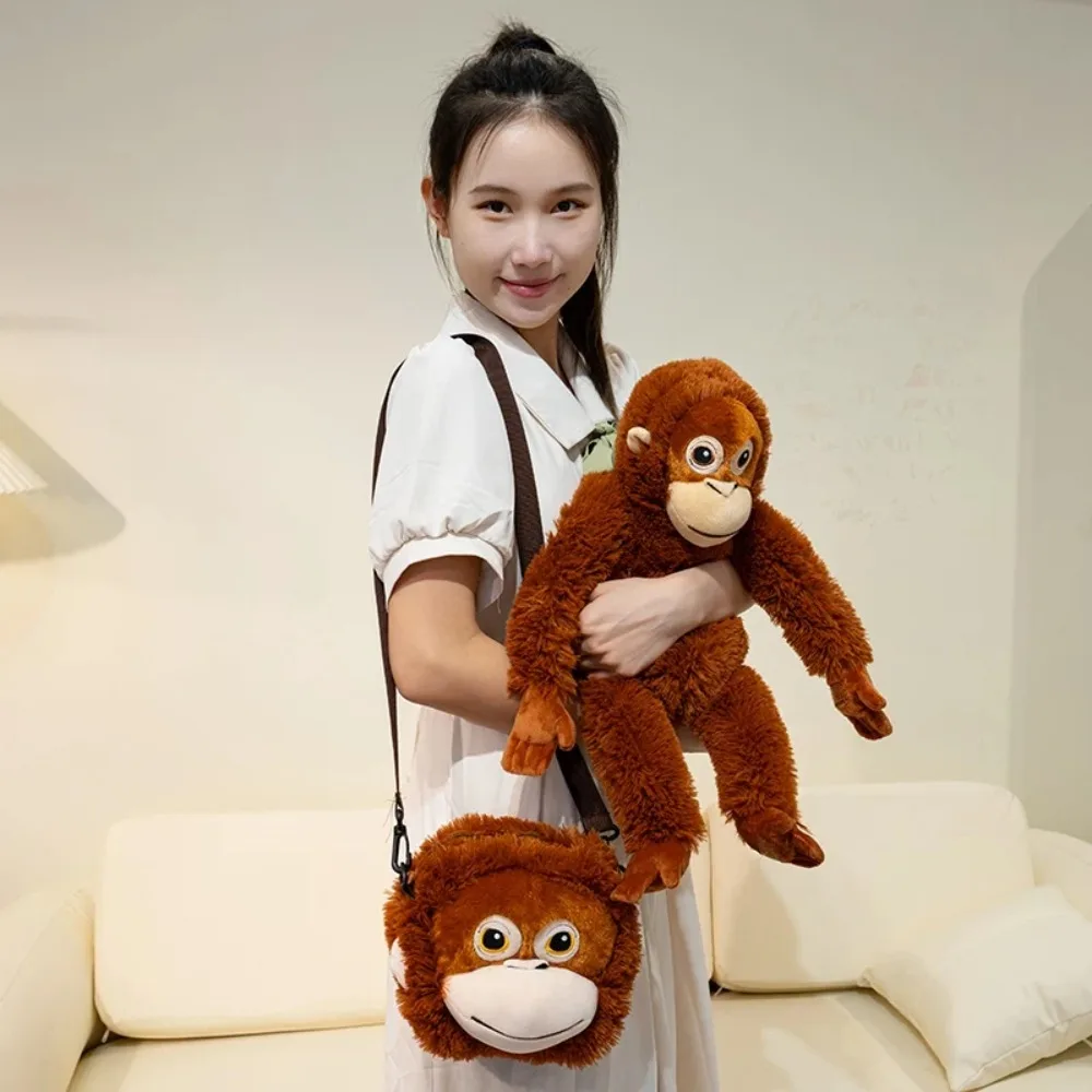 กระเป๋าตุ๊กตาหนานุ่มลายการ์ตูนกอริลลาลิงชิมแปนซี60ซม. กระเป๋าเป้ตุ๊กตาผ้ากำมะหยี่สำหรับตกแต่งห้องของขวัญสำหรับเด็ก