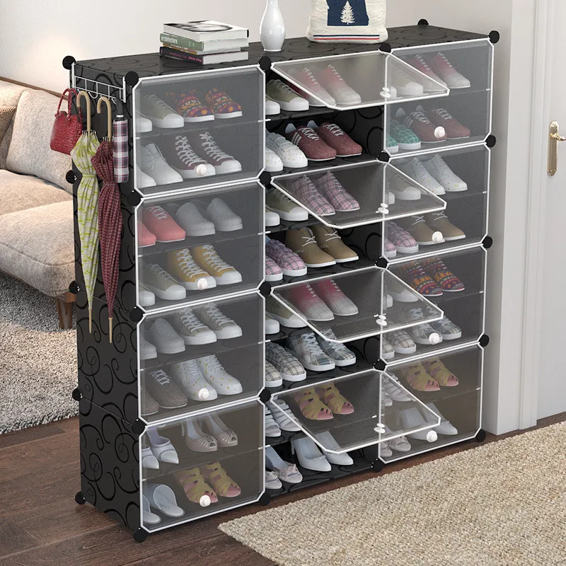 Shoe Organizer Simple Shoe Rack Assembly Shoe Cabinet Plastic Storage Rack Dustproof Door Household Multi-Function Rack Storage