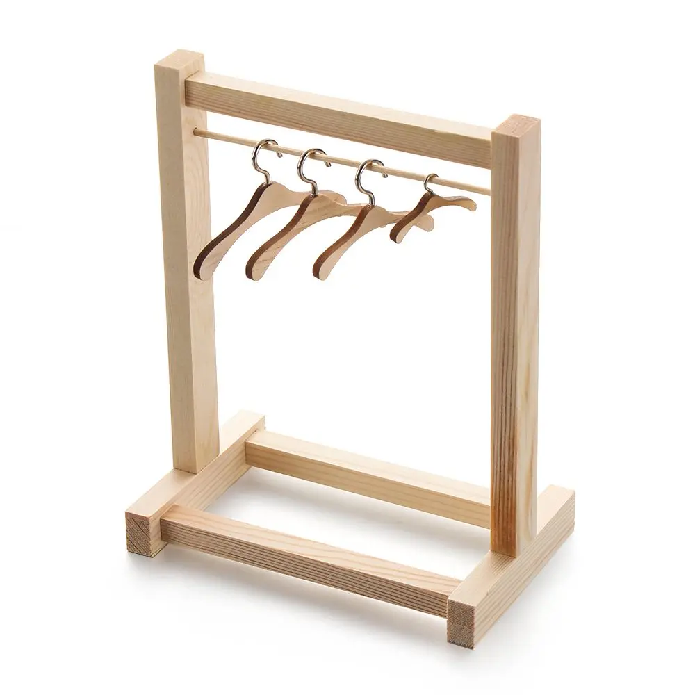 1 Pcs Doll Wooden Clothes Rack Garment Organizer Scarf Holder Hangers for Dolls Handbag Clothes Stuffed Toys Accessories