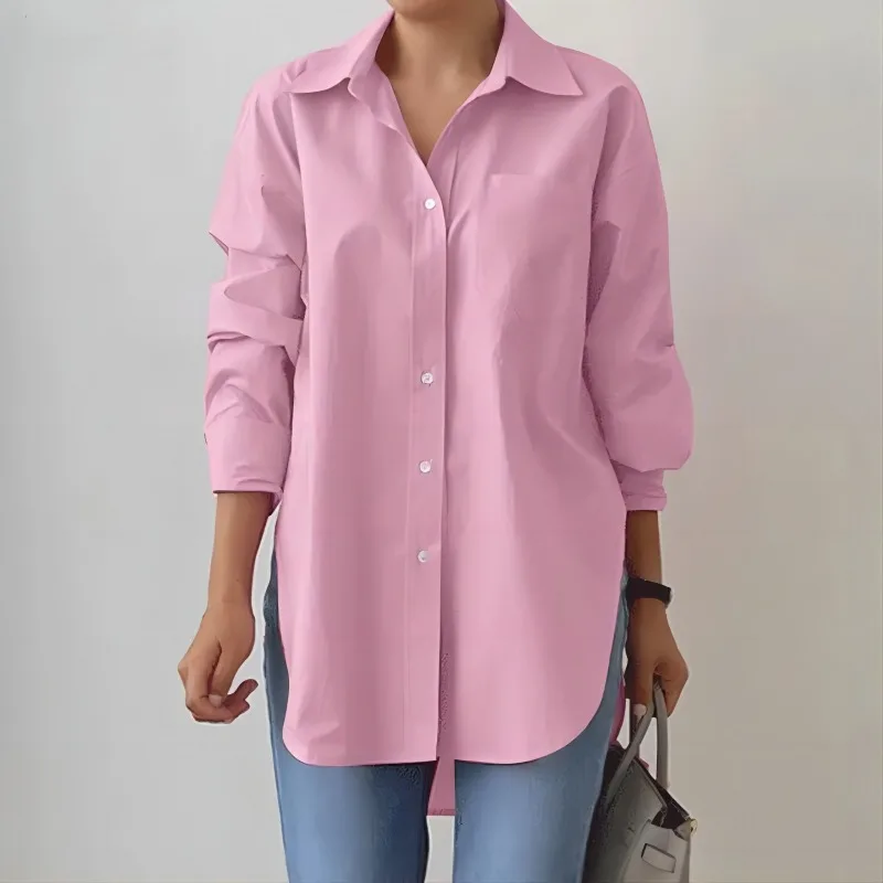 

Women's Elegant Lapel Long Sleeve Blouses 2024 Spring Female Clothes Temperament Fashion Women Solid Split OL Commuting Shirt