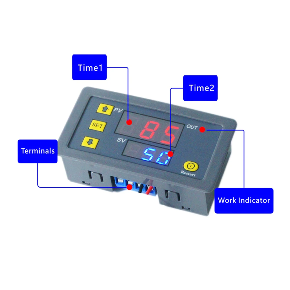 AC 110V 220V DC 12V DC24V Time Delay Relay LED Display Cycle Timer Switch Adjustable Timing Delay Relay Time Power Suppy T3230