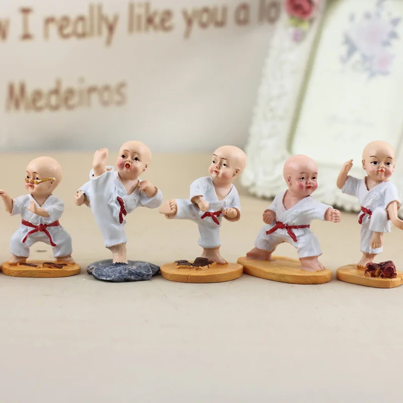 6PCS Creative Home Decoration Cute Shaolin Kung Fu Little Monk Desktop Decoration Car Center Console Fun Small Accessories