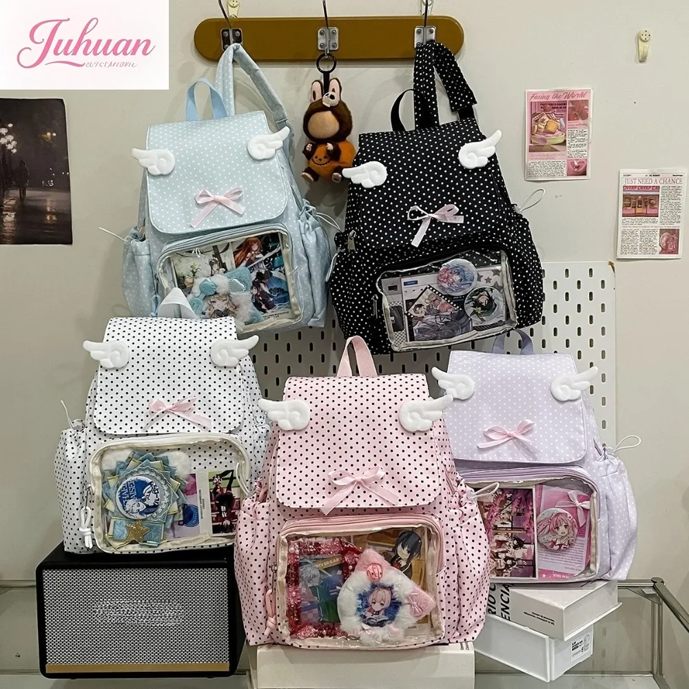 دوت طباعة Mochilas Mujer الحلو القوس تقسم Mochila الرباط جيوب حقيبة المراهقات على ظهره جديد Ins حقائب للمرأة