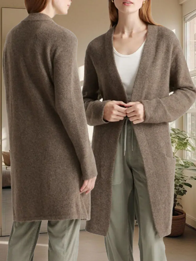 

Autumn Winter Women New Casual Buttonless Cardigan Sweater Coats Fashion Female Long Sleeve with pockets Loose Knitted Jackets