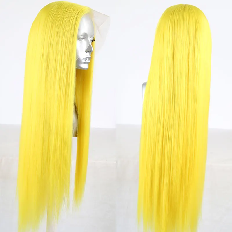 

Bright Yellow Straight Synthetic 13X4 Lace Front Wigs Glueless High Quality Heat Resistant Fiber Hair Free Parting For Women Wig