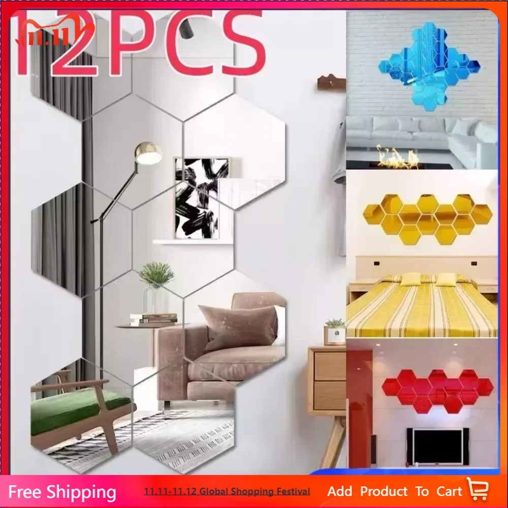 

12Pcs Hexagon Acrylic Mirror Wall Stickers Home Decor DIY Removable Mirror Sticker Living-Room Decal Art Ornaments For mirror