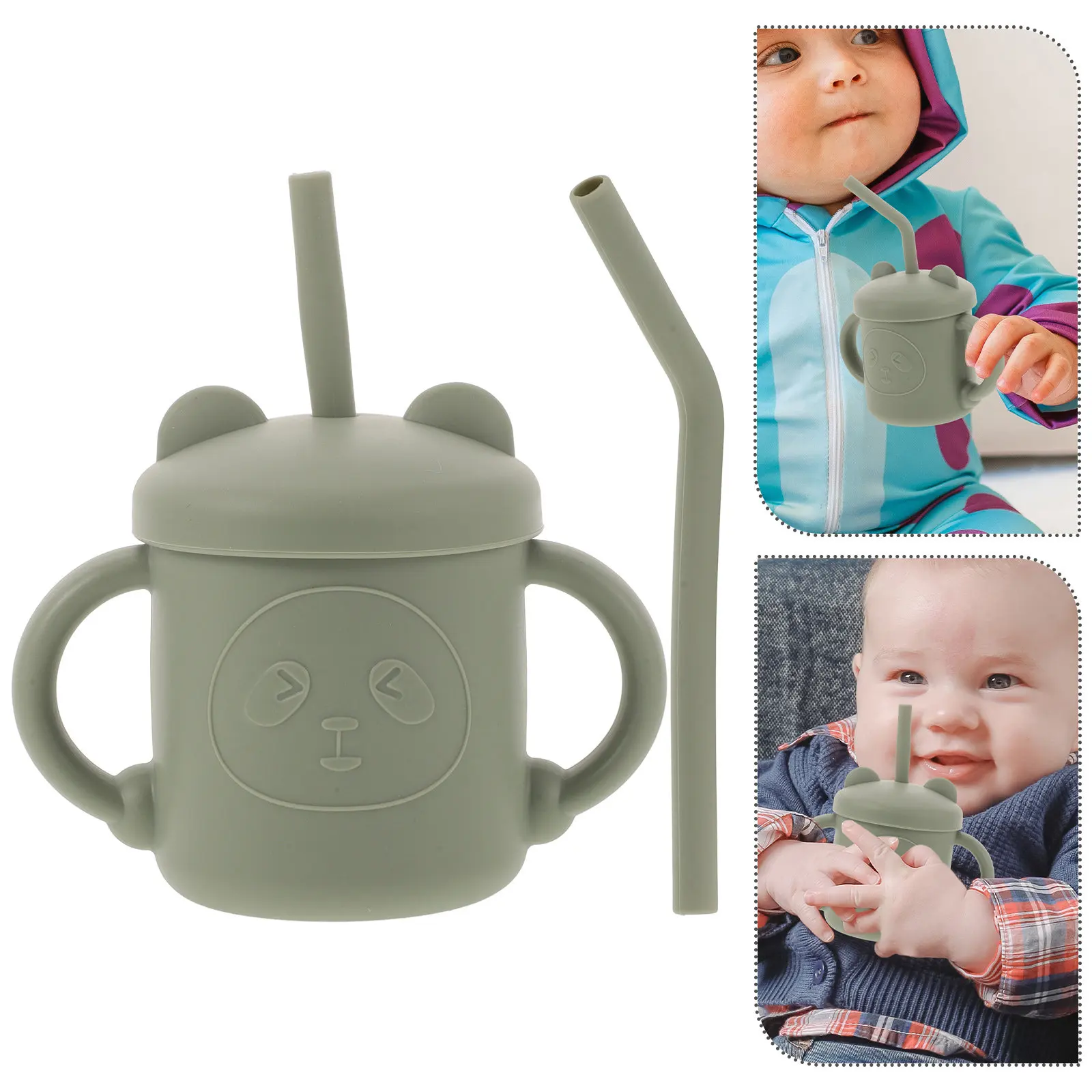 

Silicone Baby Training Cup Spill Proof with Ergonomic Handle Lightweight Toddler Straw Cup for Water Milk Smoothie Kids Drinking