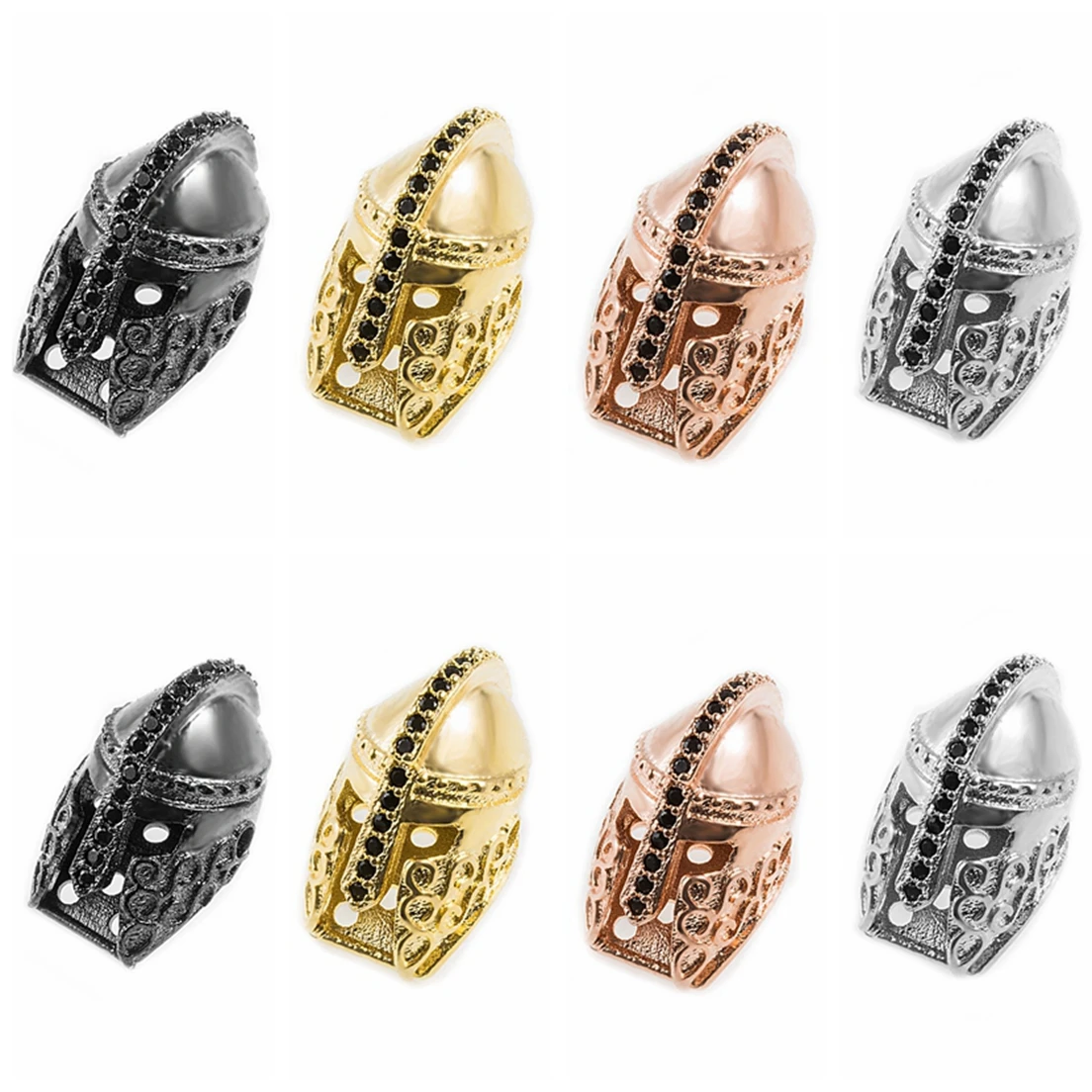 8PCS Gold Helmet Space Beads for Making Jewelry Bracelet Metal Brass Micro Pave Crystal Geometry  CZ Rhinestone Accessories