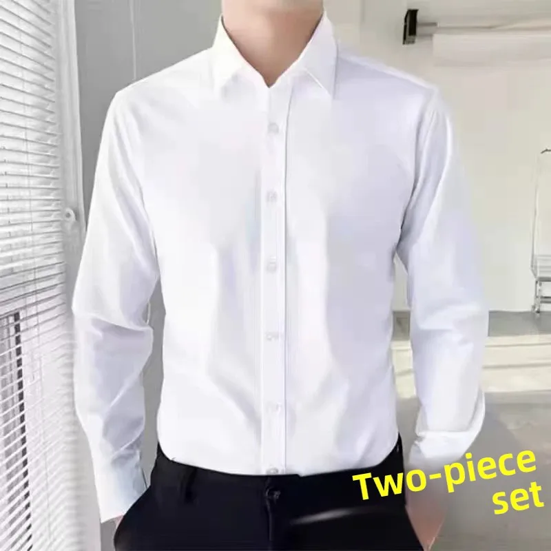 Casual Long Sleeve Shirt for Men Spring Autumn Business Loose Workwear Shirt Point Collar Durable Polyester Fiber No Brand