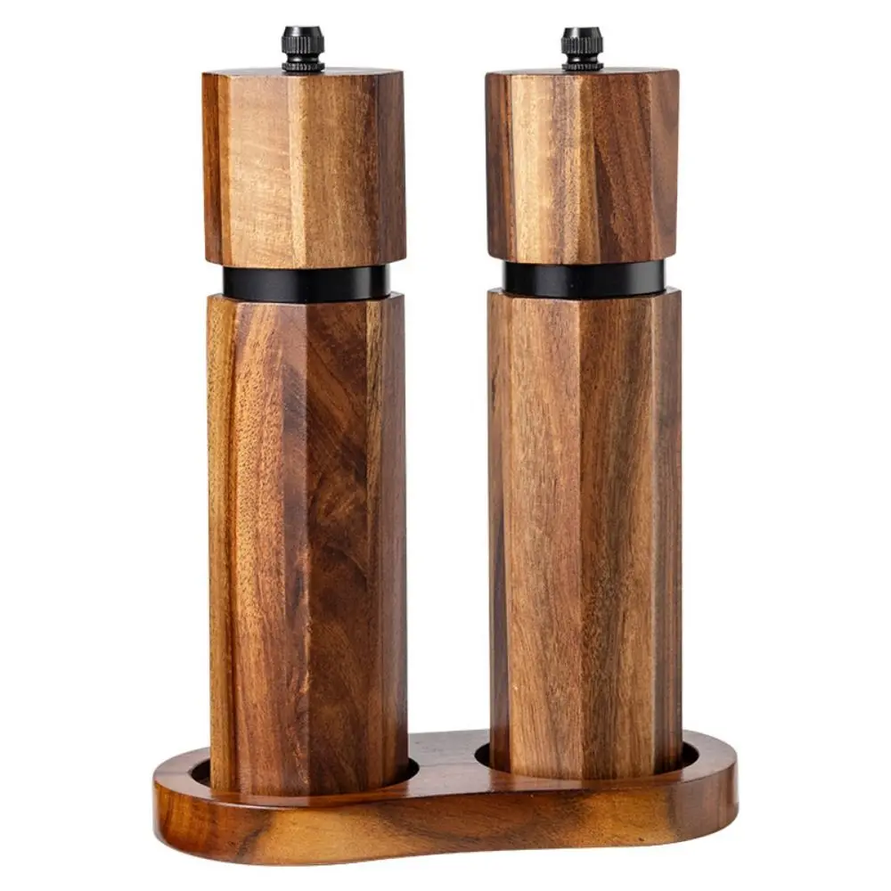 Acacia Wood Pepper Spice Mill Portable Adjustable Coarseness Pepper Salt Grinding Bottle Classical Refillable Spice Mill Bottle