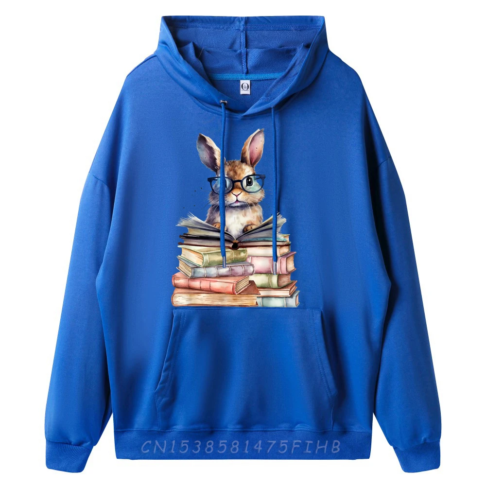 Cute Reading Bunny With Glasses Sweatshrt Family Long Sleeve Street Round Collar Adult Hoodies Gift Idea Hoodies Labor Day